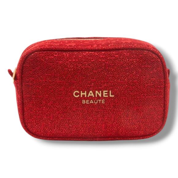 Chanel Beaute Shiny Red Cosmetic Pouch - New In Box - Picture 1 of 4